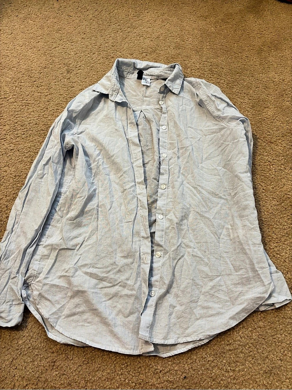 H&M Striped Button Down Shirt in Blue & White
